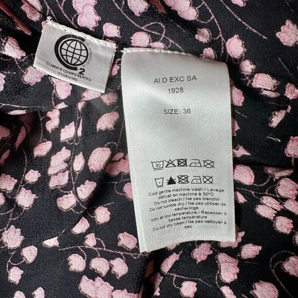 Ganni Floral Print Wrap Midi Dress Pink Black Dainty Feminine Size 36/Small - Picture 7 of 8